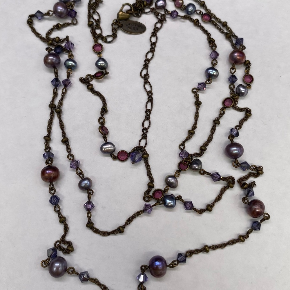 Liz Palacios Crystal Bezel & Pearl Multi Strand Necklace